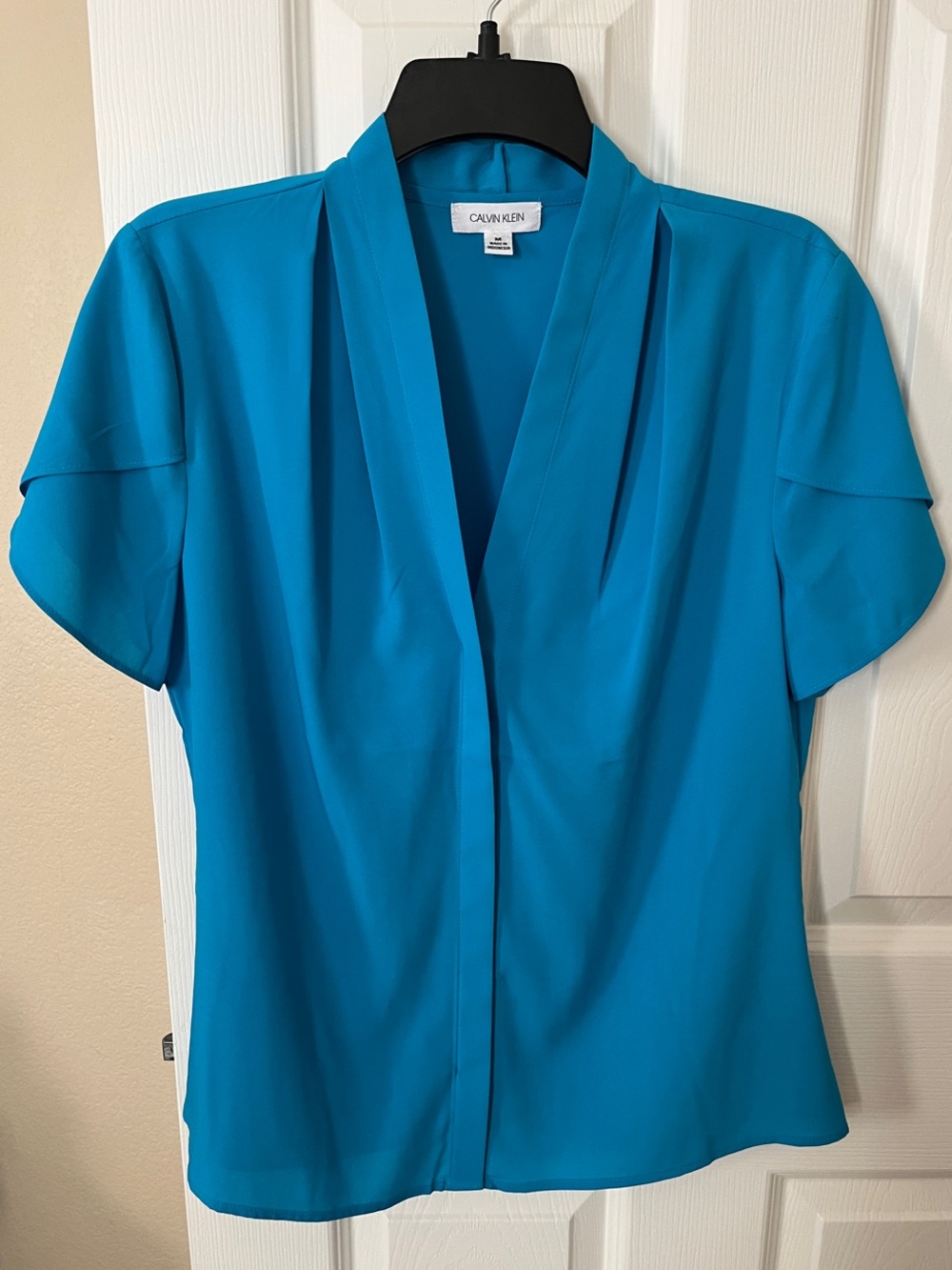 Calvin Klein Bright Teal Short Sleeve V-Neck Blouse